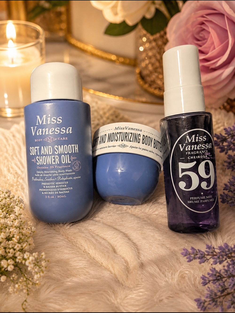 Miss Vanessa Body Care Set - Blue Shower Oil, Moisturizing Butter & Scent Mist